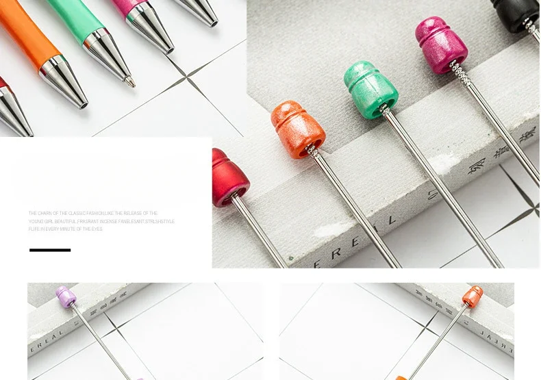 1pcs pen +6pcs Creative DIY Plastic Beaded Ballpoint Pen Printable Logo Cose Per La Scuola Pens for Writing Office Supplies