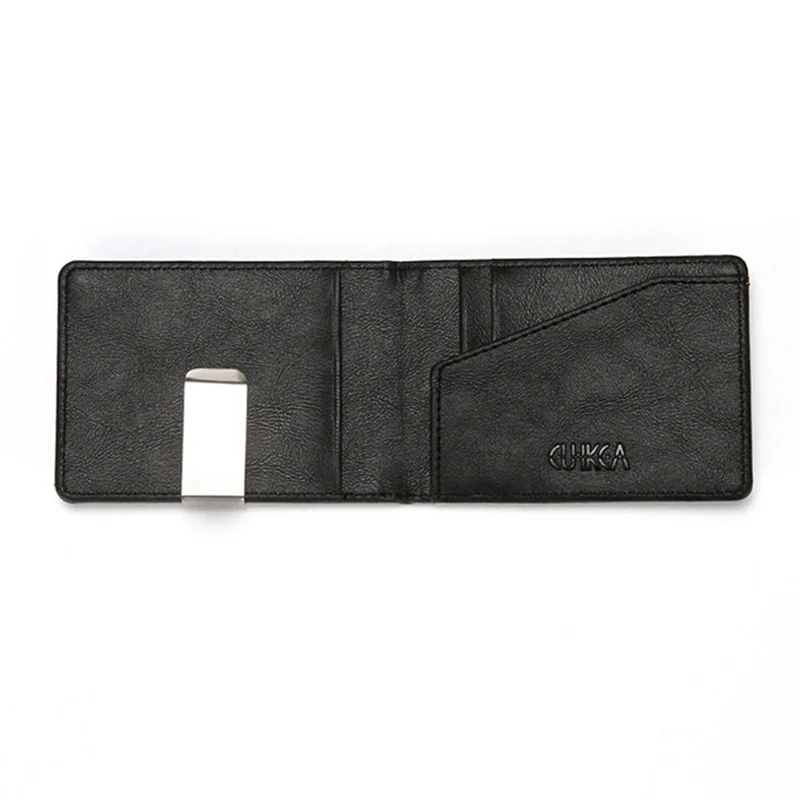 Fashion Men PU Leather Bifold Money Clips Multi functional Thin Metal Clamp Wallet Card Holder