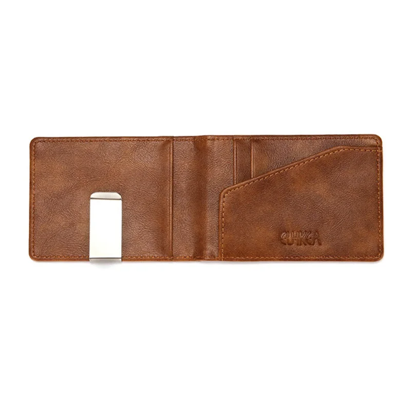 Fashion Men PU Leather Bifold Money Clips Multi functional Thin Metal Clamp Wallet Card Holder