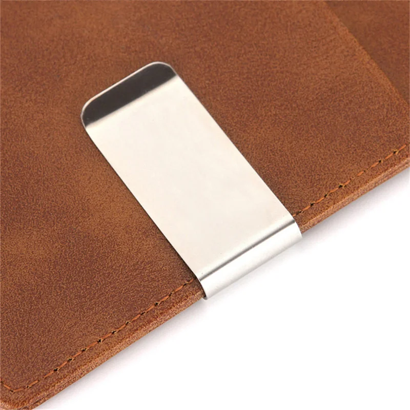 Fashion Men PU Leather Bifold Money Clips Multi functional Thin Metal Clamp Wallet Card Holder