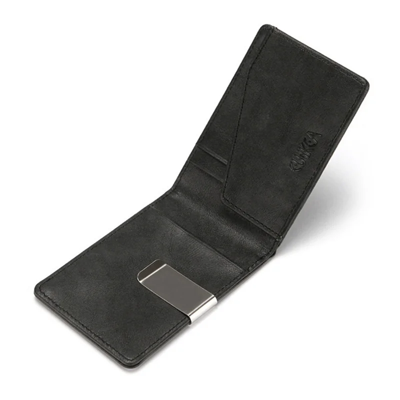 Fashion Men PU Leather Bifold Money Clips Multi functional Thin Metal Clamp Wallet Card Holder