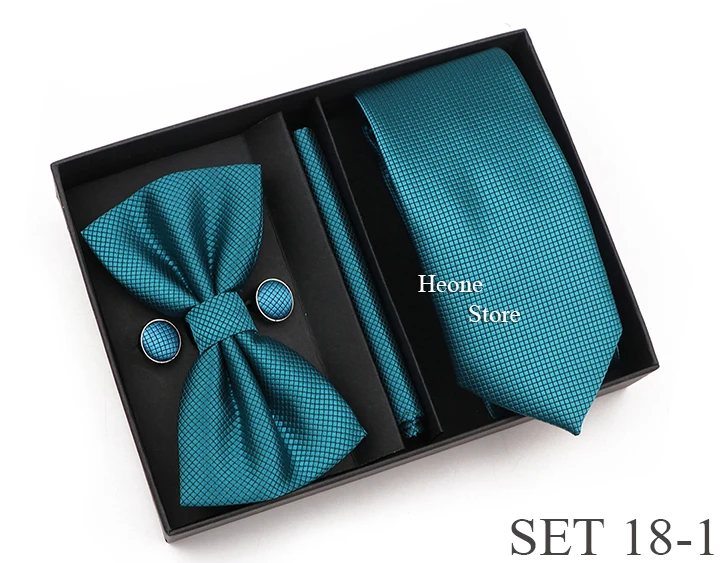 New Style Tie Set Solid Color Plaid Pink Purple Yellow Necktie Bowtie Cufflink Brooch For Groom Wedding Party Gift Box Accessory