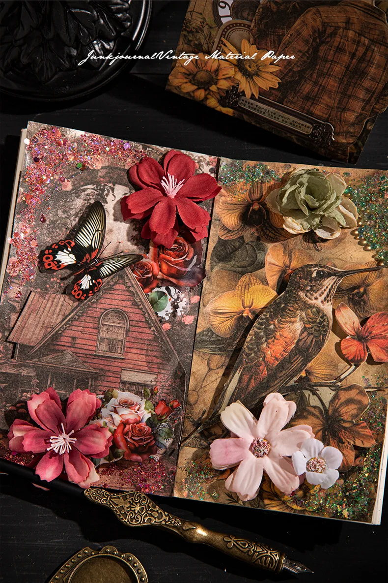 30pcs/lot Memo Pads Material Paper Vintage Handbook Junk Journal Scrapbooking Paper Retro Background Decoration Paper