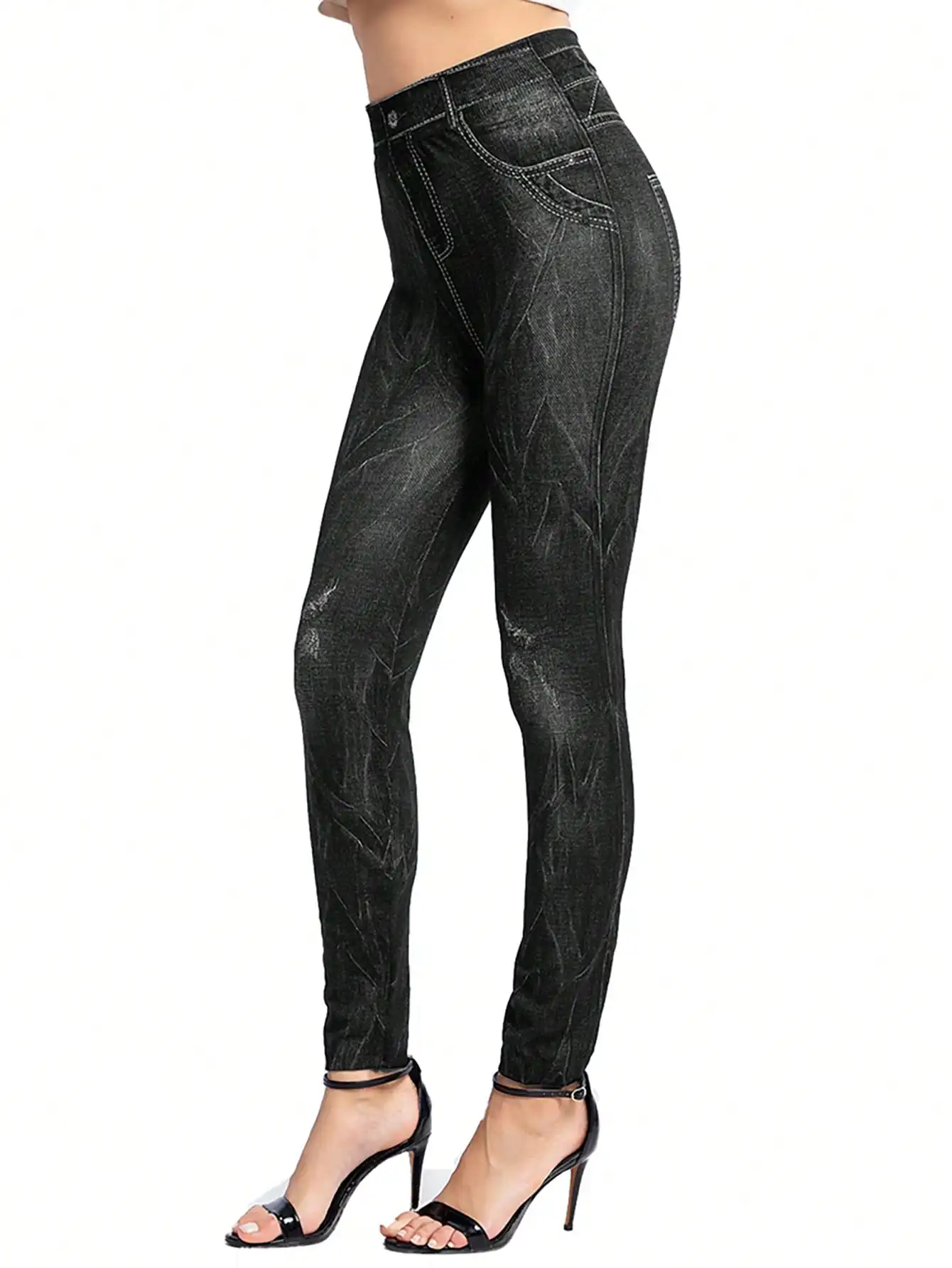 PD396 Snowflake Imitation Denim Leggings Slim Fit Elastic Waist Leggings, European and American Fashion High Elastic Leggings