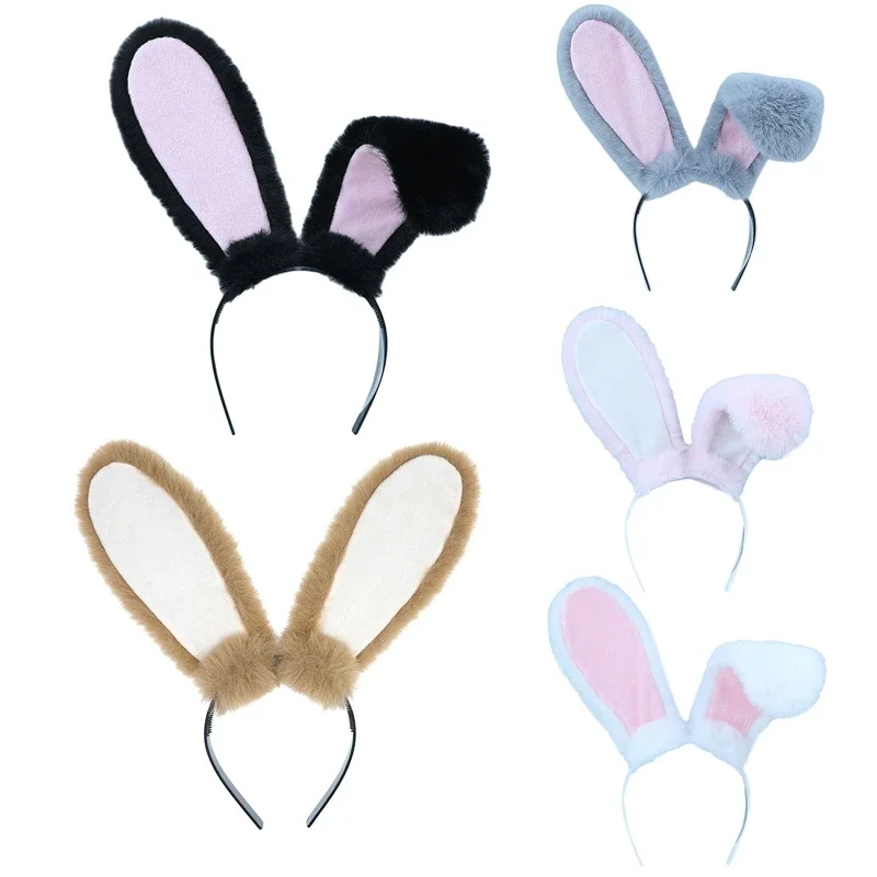 Funny Upright or Lop-ear Plush Bunny Ear Hair Hoops Women Girl Headband Cosplay Costume Accessories Party Headgear for Christmas