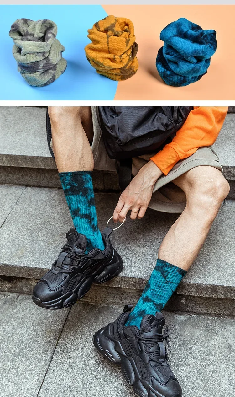 New Men and Women Tie-dye Socks Spring and Autumn Ins Socks European and American Skateboard Socks Long Tube Couple Socks