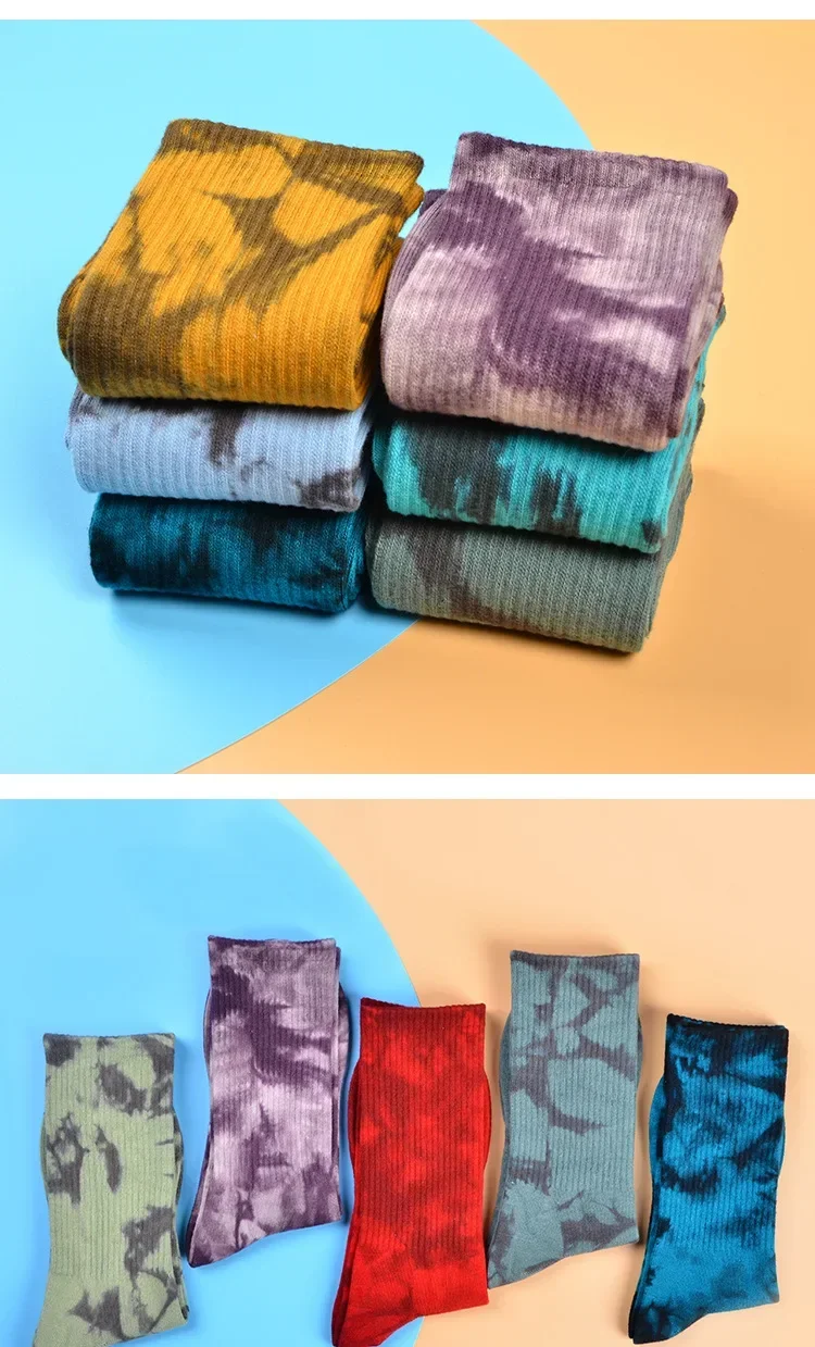 New Men and Women Tie-dye Socks Spring and Autumn Ins Socks European and American Skateboard Socks Long Tube Couple Socks