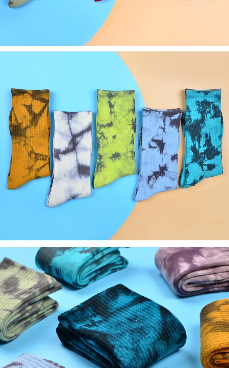 New Men and Women Tie-dye Socks Spring and Autumn Ins Socks European and American Skateboard Socks Long Tube Couple Socks