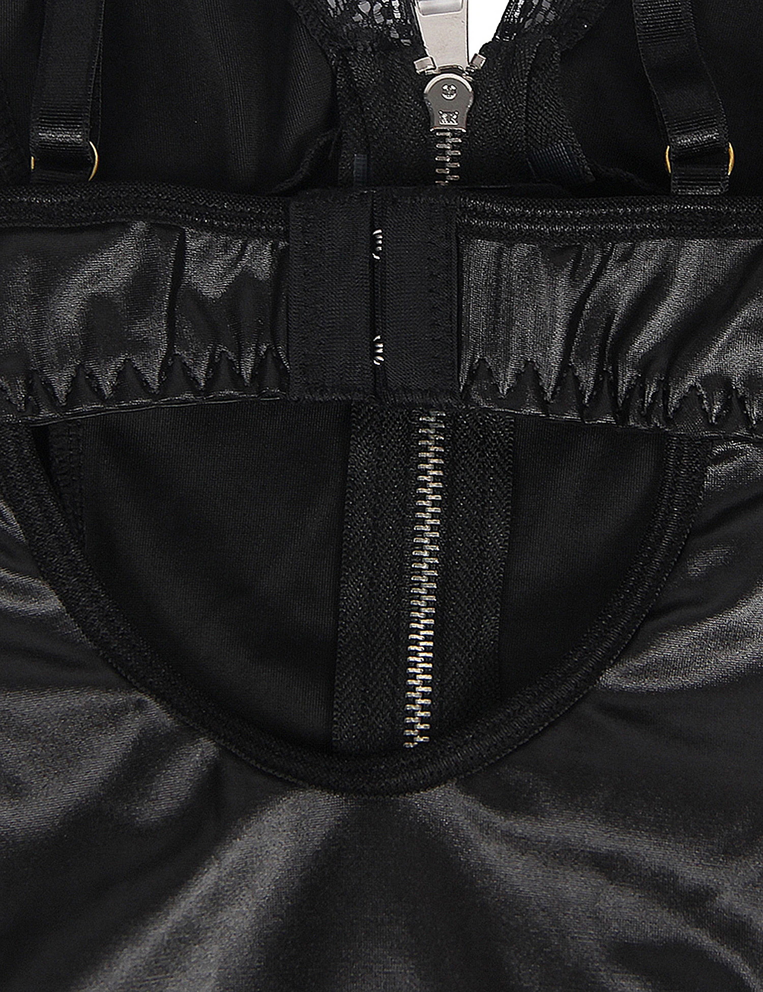 Comeondear Garter PU Leather Lingerie Solid Black Breathable Lace Slimming 4 Stretch Belts Nighty Sleepwear Babydoll with Zipper