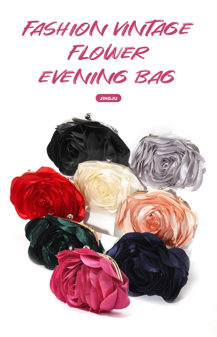 Vintage Evening Bag Rose Flower Bride Small Clutch Purse For Dress Party Handbag Wedding Wallet Women Floral Chain Lady Clutches