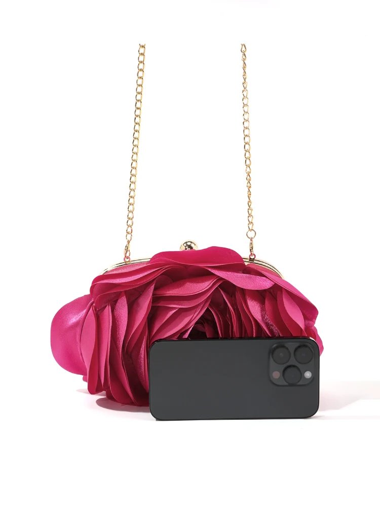 Vintage Evening Bag Rose Flower Bride Small Clutch Purse For Dress Party Handbag Wedding Wallet Women Floral Chain Lady Clutches