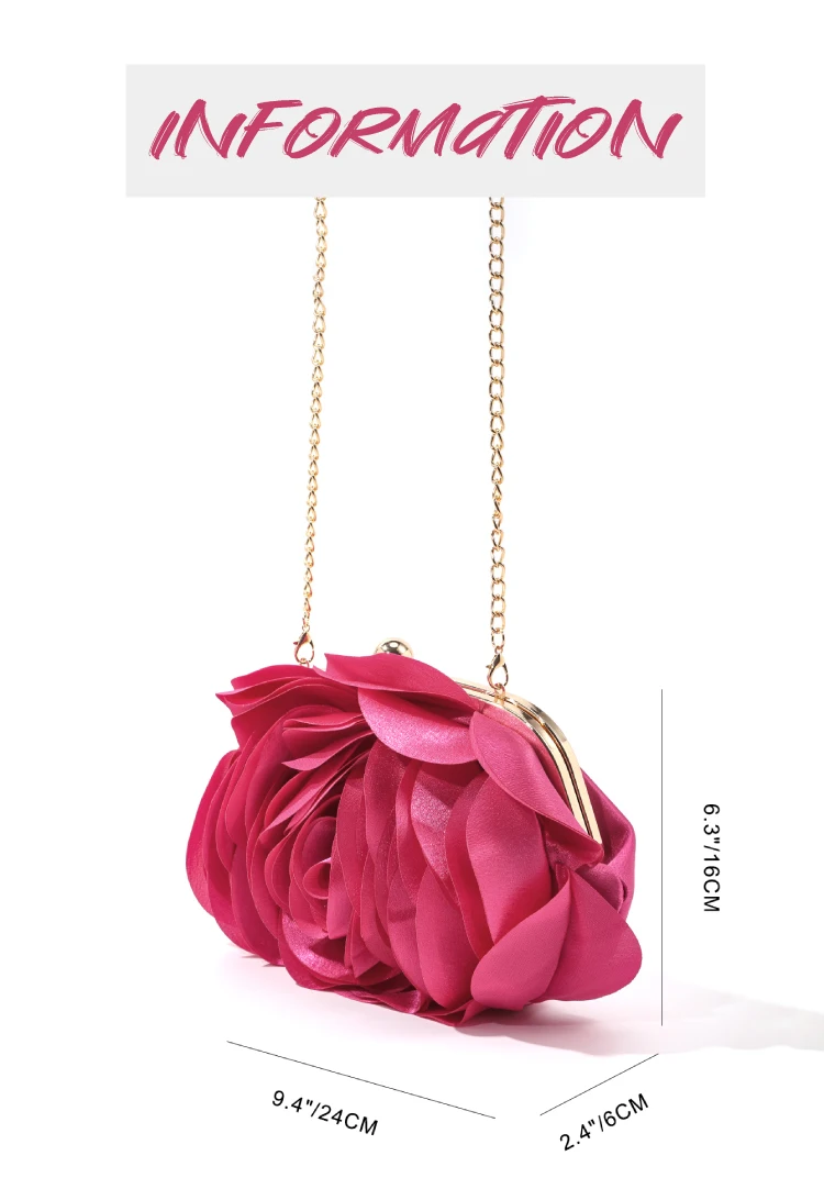 Vintage Evening Bag Rose Flower Bride Small Clutch Purse For Dress Party Handbag Wedding Wallet Women Floral Chain Lady Clutches
