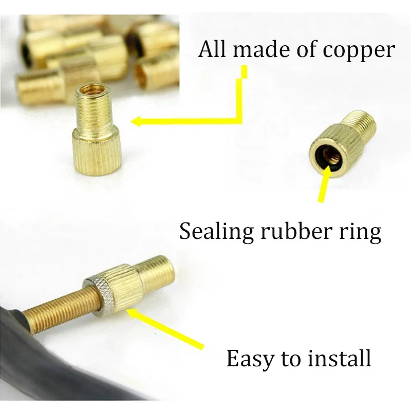 5PC F/V To A/V Valve Adapter Bike Value Converter Presta To Schrader Golden Bike Tire French Valve Adapter Bicycle Accessories