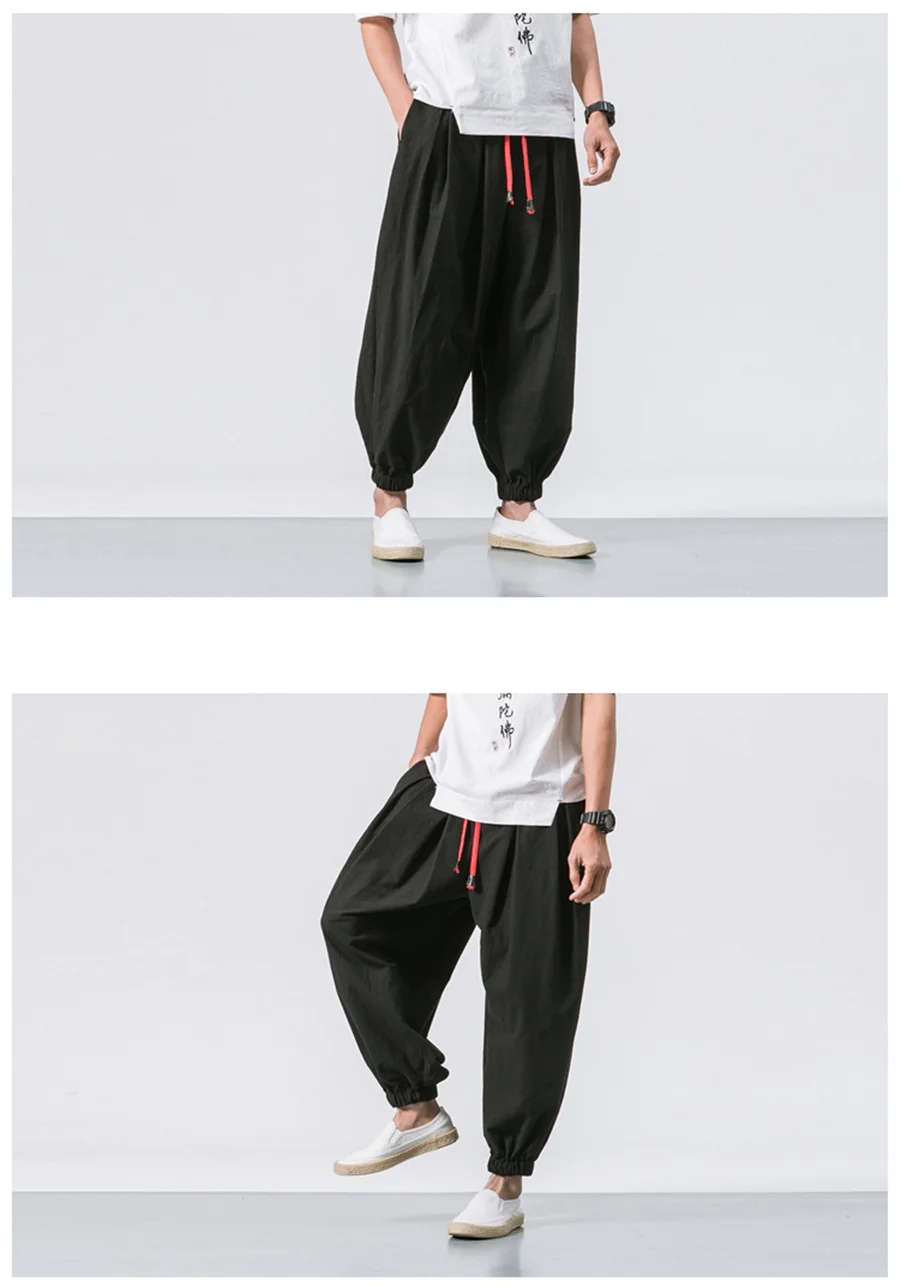 FGKKS Spring Men Loose Harem Pants Chinese Linen Overweight Sweatpants High Quality Casual Brand Oversize Trousers Male