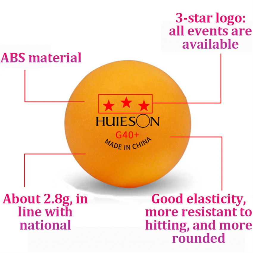 New Huieson 3 Star 20~100 PCS ABS 40+ Material Professional Table Tennis Balls TTF Table Tennis Ping Pong Balls For Competition