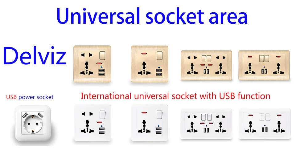 Delviz Dual USB Charging Outlet, AC 110~250V Power Jack, White PC Material Panel, 2A USB Interface, 16A EU Standard Wall Socket