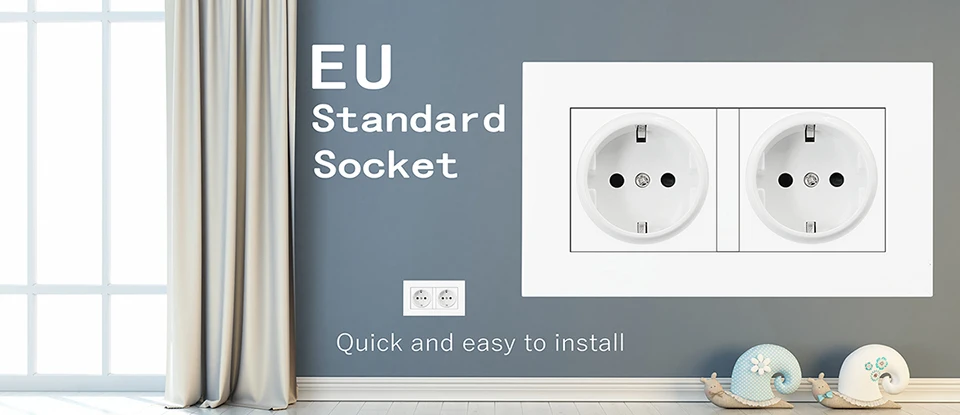 Delviz Dual USB Charging Outlet, AC 110~250V Power Jack, White PC Material Panel, 2A USB Interface, 16A EU Standard Wall Socket