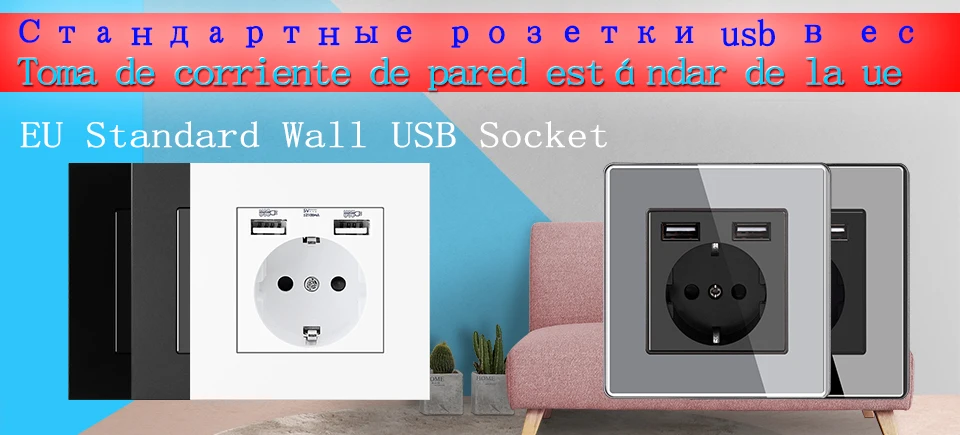 Delviz Dual USB Charging Outlet, AC 110~250V Power Jack, White PC Material Panel, 2A USB Interface, 16A EU Standard Wall Socket