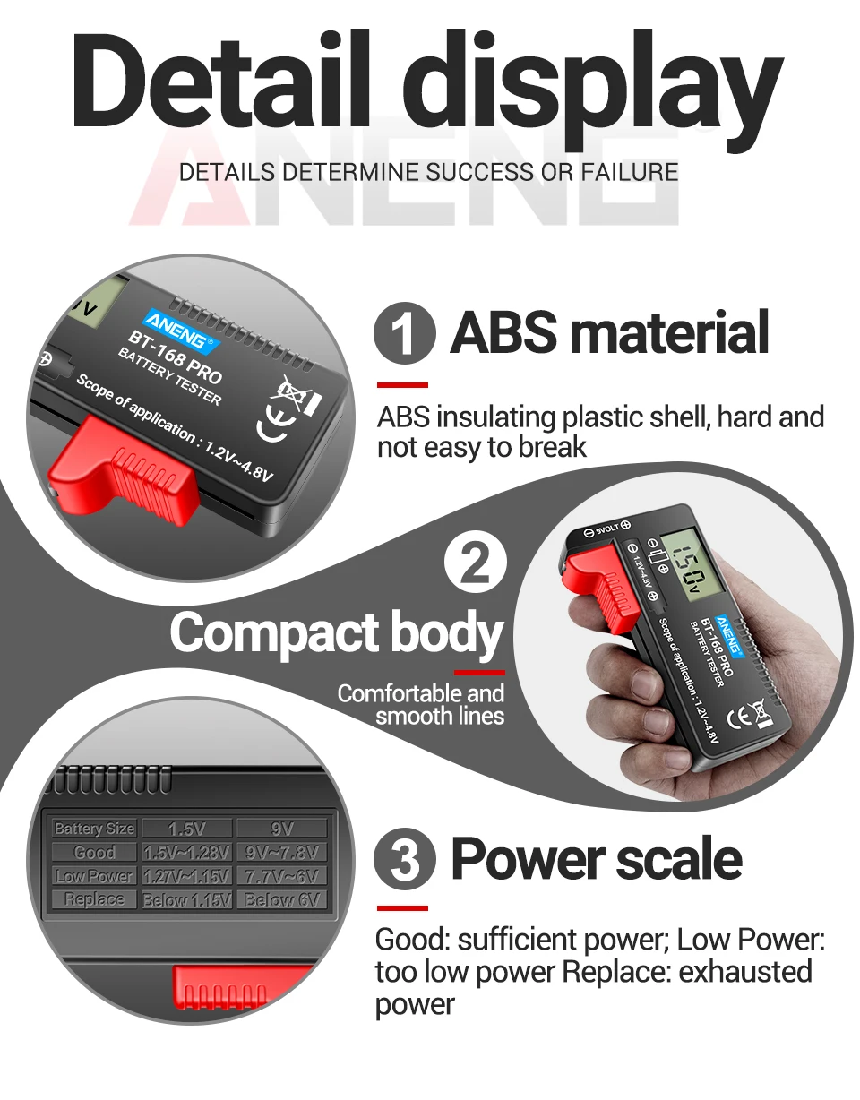 ANENG BT-168 PRO Digital Lithium Battery Capacity Tester Checkered Load Analyzer Display Check AAA AA Button Cell Universal Test
