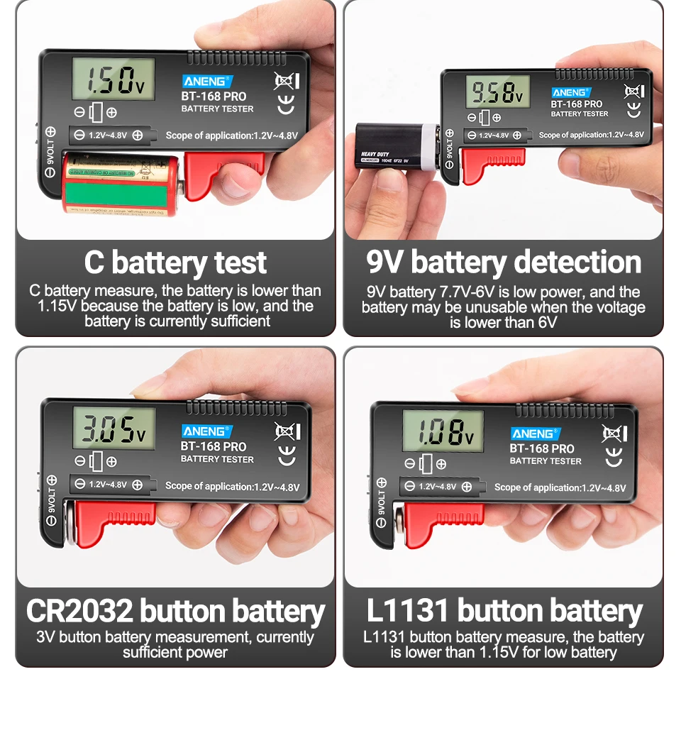 ANENG BT-168 PRO Digital Lithium Battery Capacity Tester Checkered Load Analyzer Display Check AAA AA Button Cell Universal Test