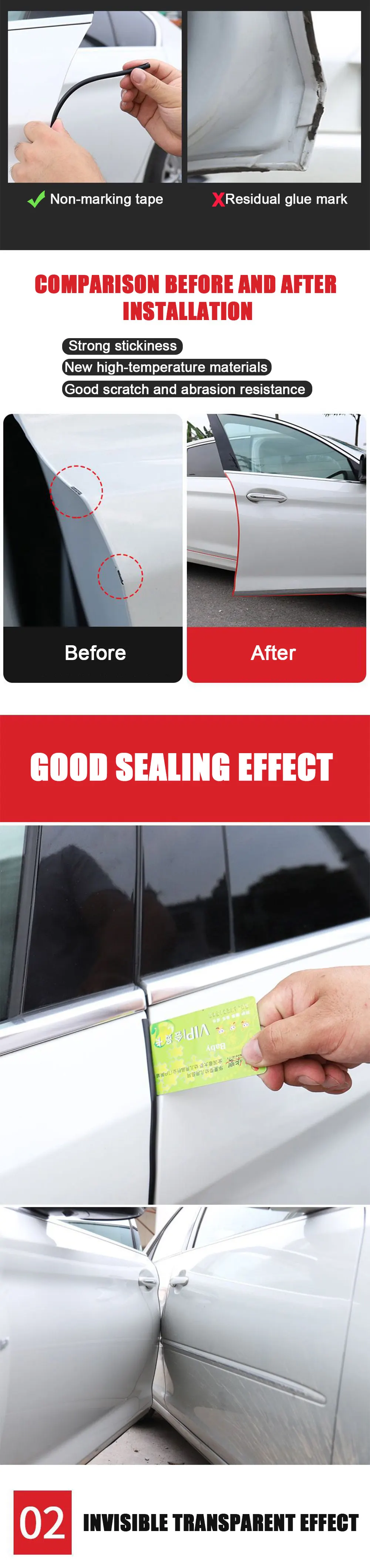2M/5M/10M Car Door Protector Anti Collision Strip U Type Universal High Quality Rubber Car Door Edge Protection Car Accessories