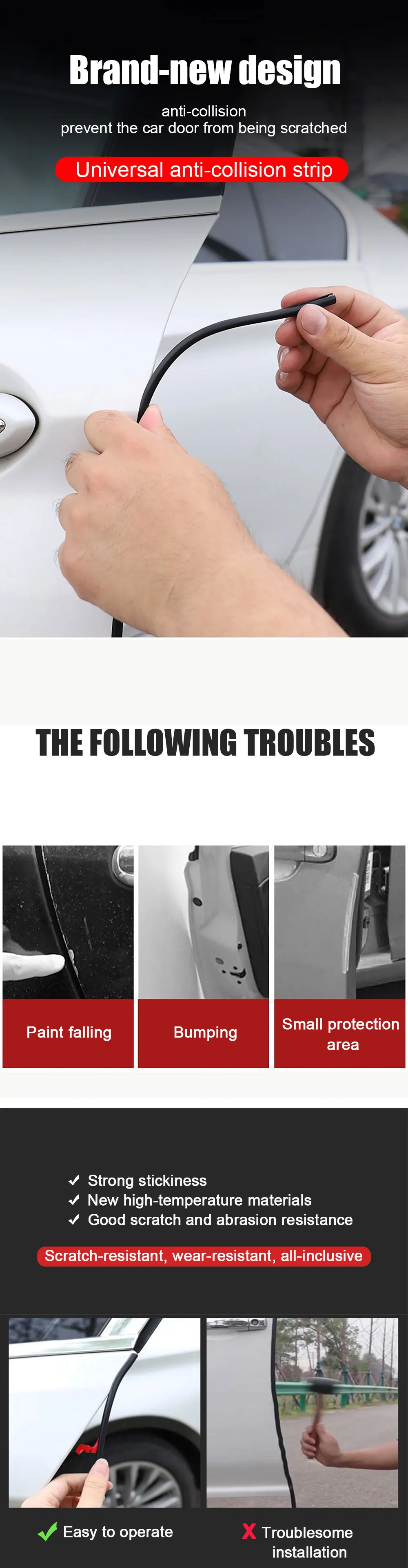 2M/5M/10M Car Door Protector Anti Collision Strip U Type Universal High Quality Rubber Car Door Edge Protection Car Accessories