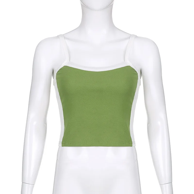 Sleeveless Knitted Crop Tops Green Sexy Basic Patchwork 2023 Summer Casual Cami Backless Y2k Vintage Tank Top Women