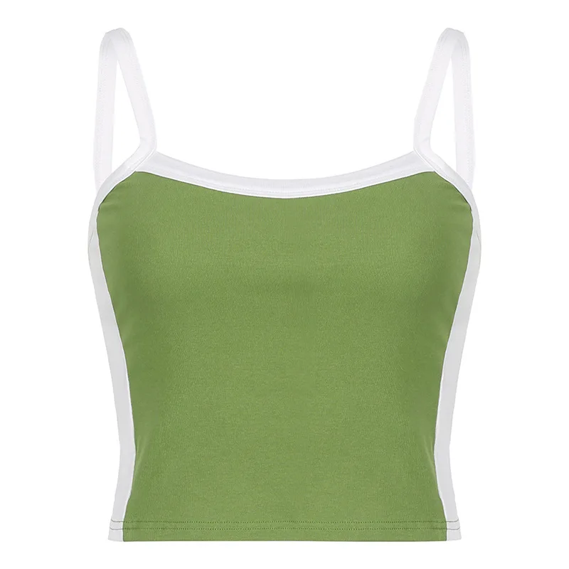 Sleeveless Knitted Crop Tops Green Sexy Basic Patchwork 2023 Summer Casual Cami Backless Y2k Vintage Tank Top Women