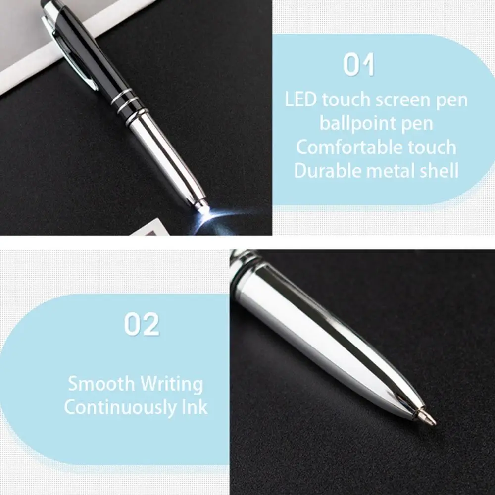 3-in-1 Multi-function Metal Capacitive Pen Portable Ballpoint Pen Outdoor Tool Pen With Light Touch Screen Pen