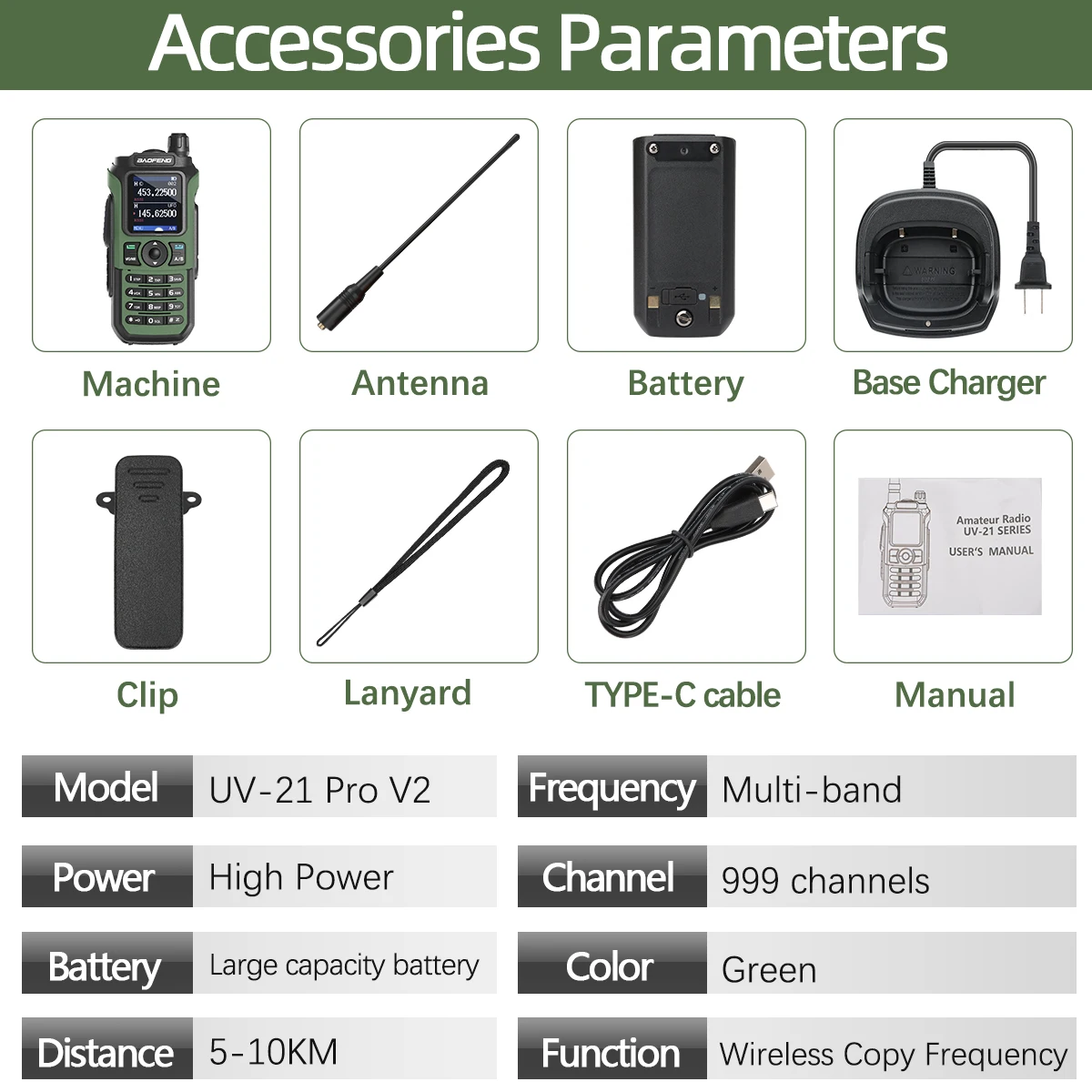 Baofeng UV 21 Pro Wireless Copy Frequency Walkie Talkie 16 KM AM Long Range Waterproof Multi-Band Type-C Charger Ham Radio UV 5R