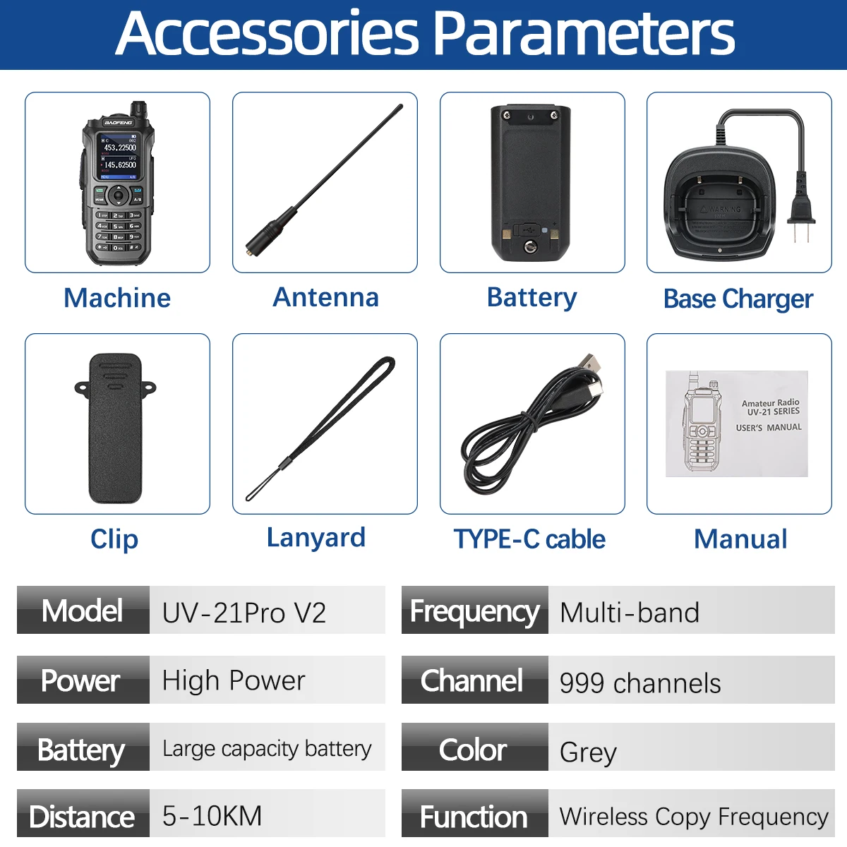 Baofeng UV 21 Pro Wireless Copy Frequency Walkie Talkie 16 KM AM Long Range Waterproof Multi-Band Type-C Charger Ham Radio UV 5R
