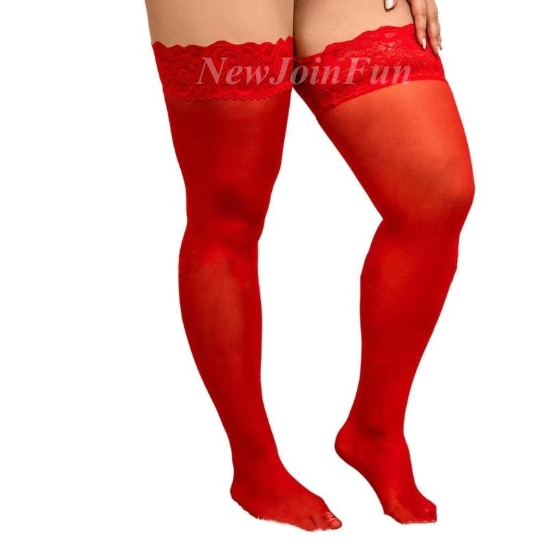 Large Plus Size Lace Stockings Sexy Sheer Over Knee Thigh High Gothic Fishnet Long Socks for Oversized Women XXXXXL Black White