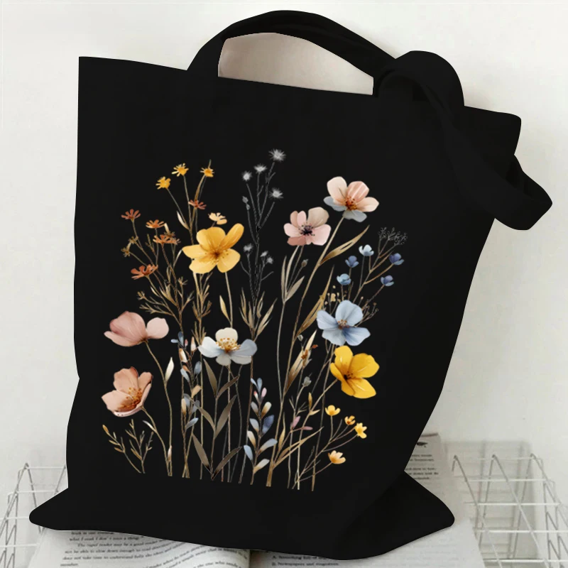 Woman's Shoulder Bag Wildflowers Pattern Tote Bags Canvas Shoulder Bags for Travel Daily Commuting Women's Reusable Shopping Bag