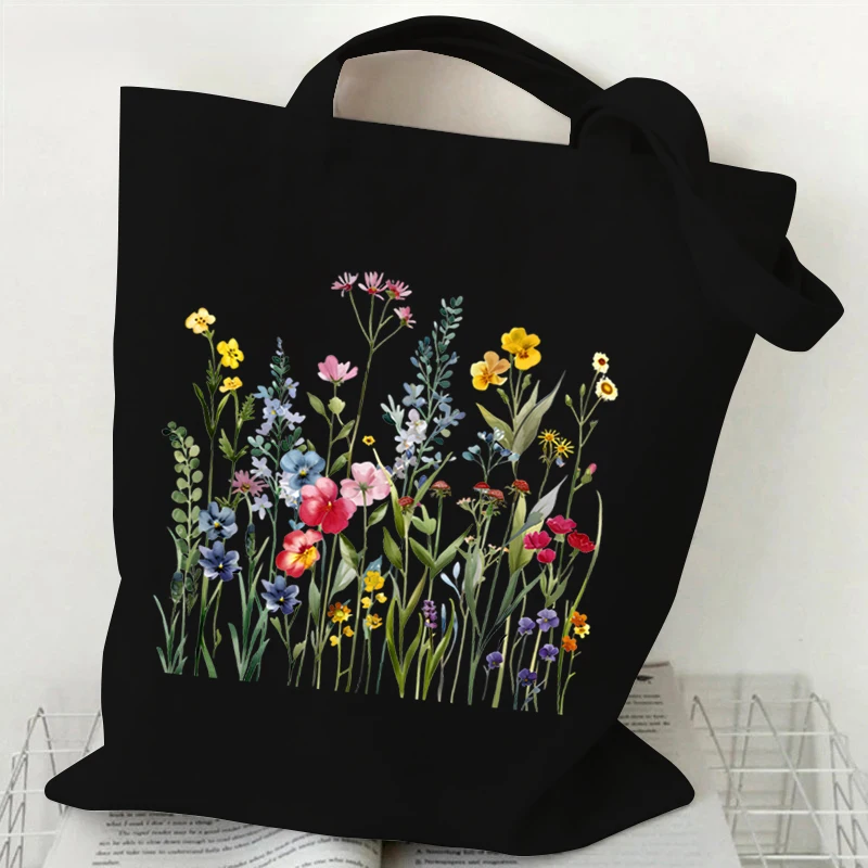 Woman's Shoulder Bag Wildflowers Pattern Tote Bags Canvas Shoulder Bags for Travel Daily Commuting Women's Reusable Shopping Bag