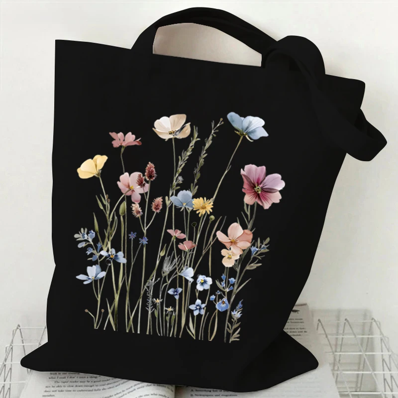 Woman's Shoulder Bag Wildflowers Pattern Tote Bags Canvas Shoulder Bags for Travel Daily Commuting Women's Reusable Shopping Bag