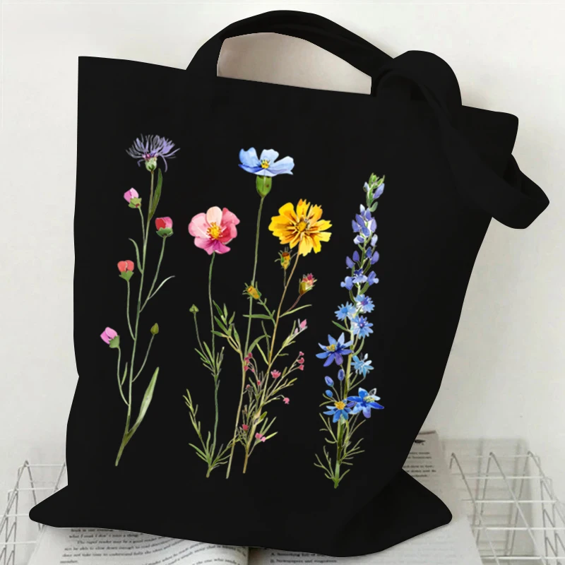Woman's Shoulder Bag Wildflowers Pattern Tote Bags Canvas Shoulder Bags for Travel Daily Commuting Women's Reusable Shopping Bag