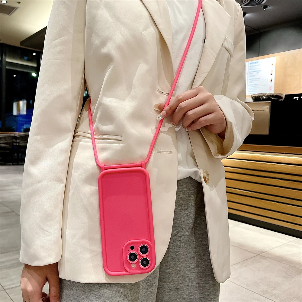 Phone Case For iPhone 11 12 13 14 15 16 17 18 Pro Max 17 Air 16E Crossbody Adjustable Lanyard Strap Rope Soft Cover