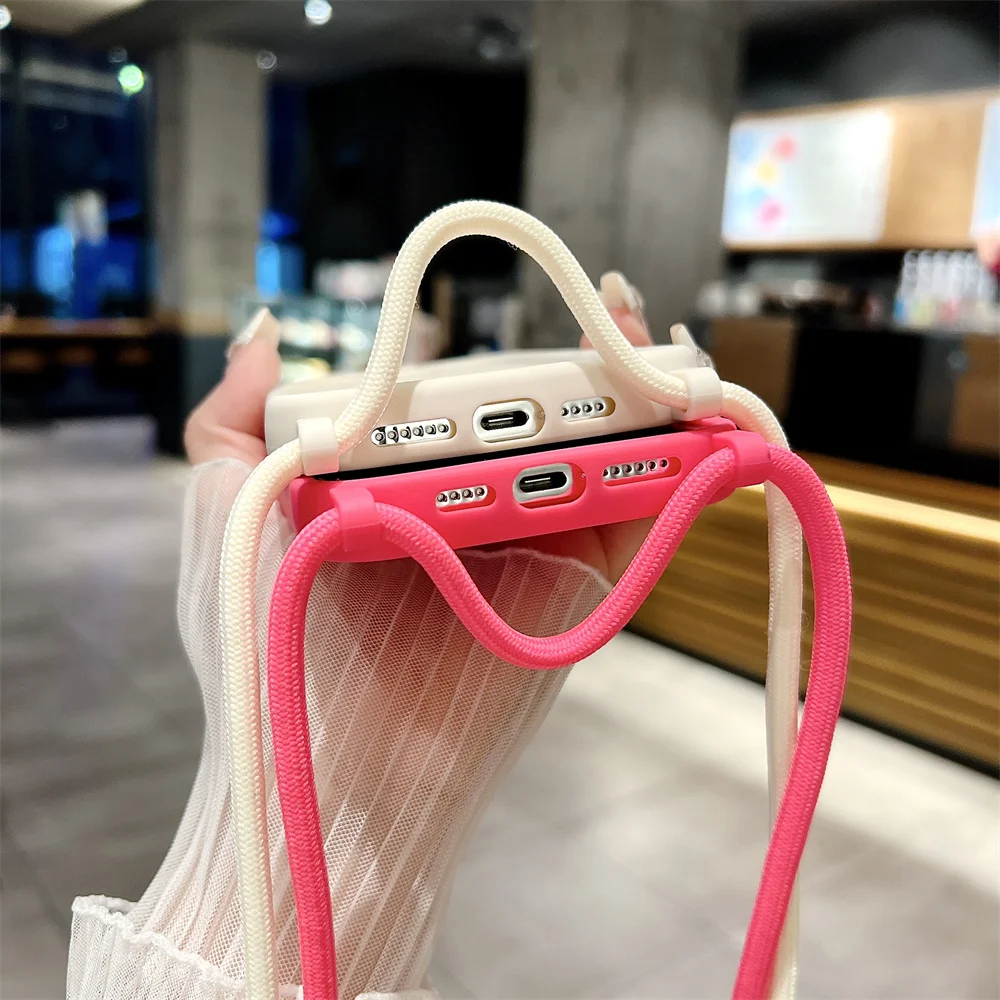 Phone Case For iPhone 11 12 13 14 15 16 17 18 Pro Max 17 Air 16E Crossbody Adjustable Lanyard Strap Rope Soft Cover