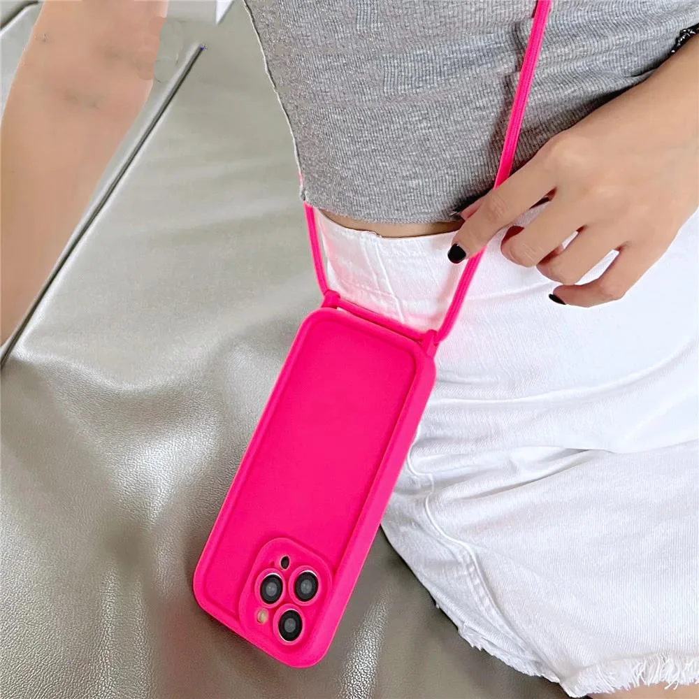 Phone Case For iPhone 11 12 13 14 15 16 17 18 Pro Max 17 Air 16E Crossbody Adjustable Lanyard Strap Rope Soft Cover
