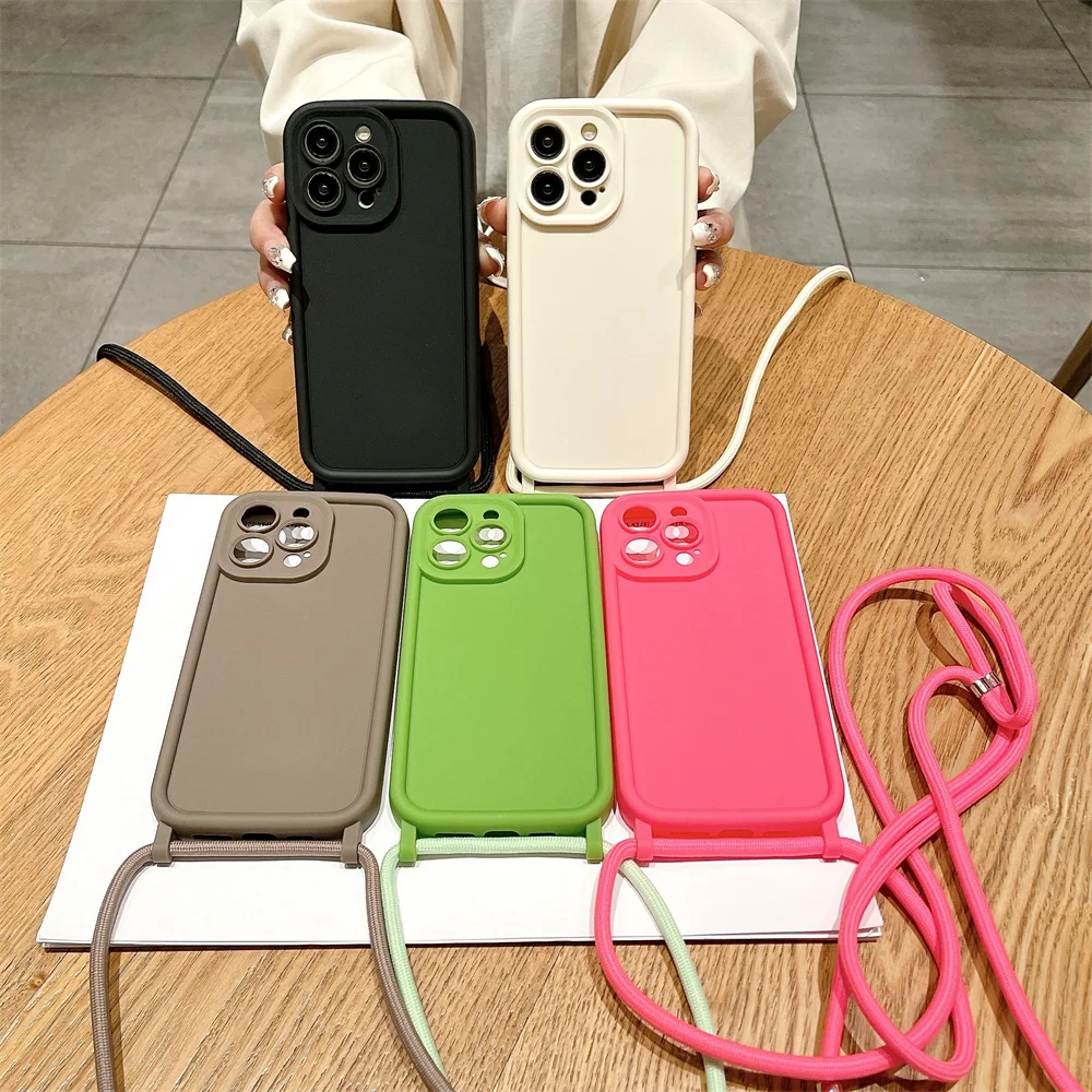 Phone Case For iPhone 11 12 13 14 15 16 17 18 Pro Max 17 Air 16E Crossbody Adjustable Lanyard Strap Rope Soft Cover
