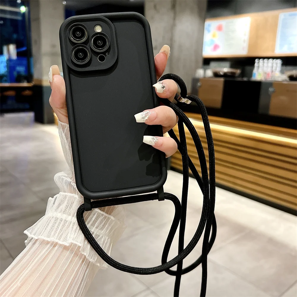 Phone Case For iPhone 11 12 13 14 15 16 17 18 Pro Max 17 Air 16E Crossbody Adjustable Lanyard Strap Rope Soft Cover
