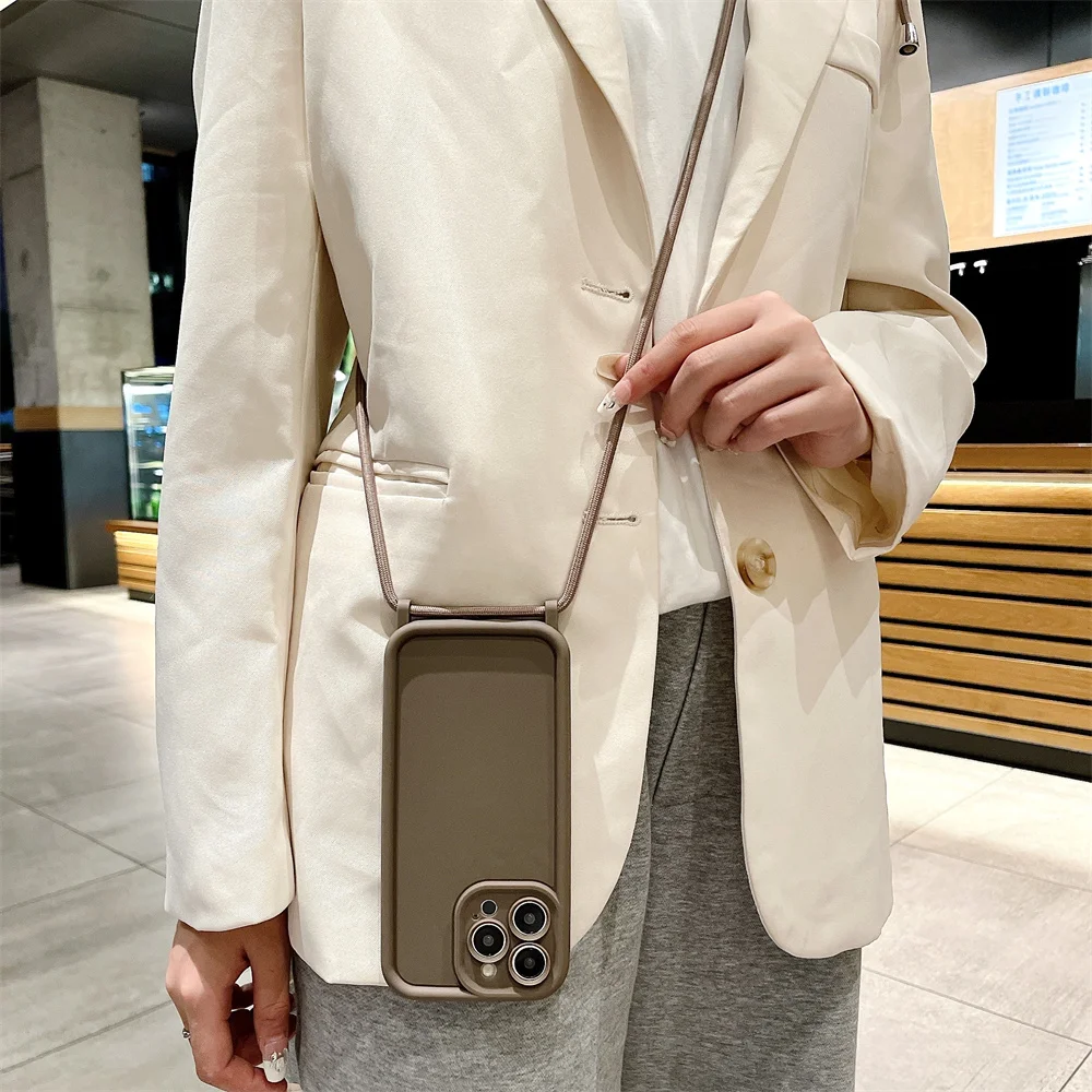 Phone Case For iPhone 11 12 13 14 15 16 17 18 Pro Max 17 Air 16E Crossbody Adjustable Lanyard Strap Rope Soft Cover