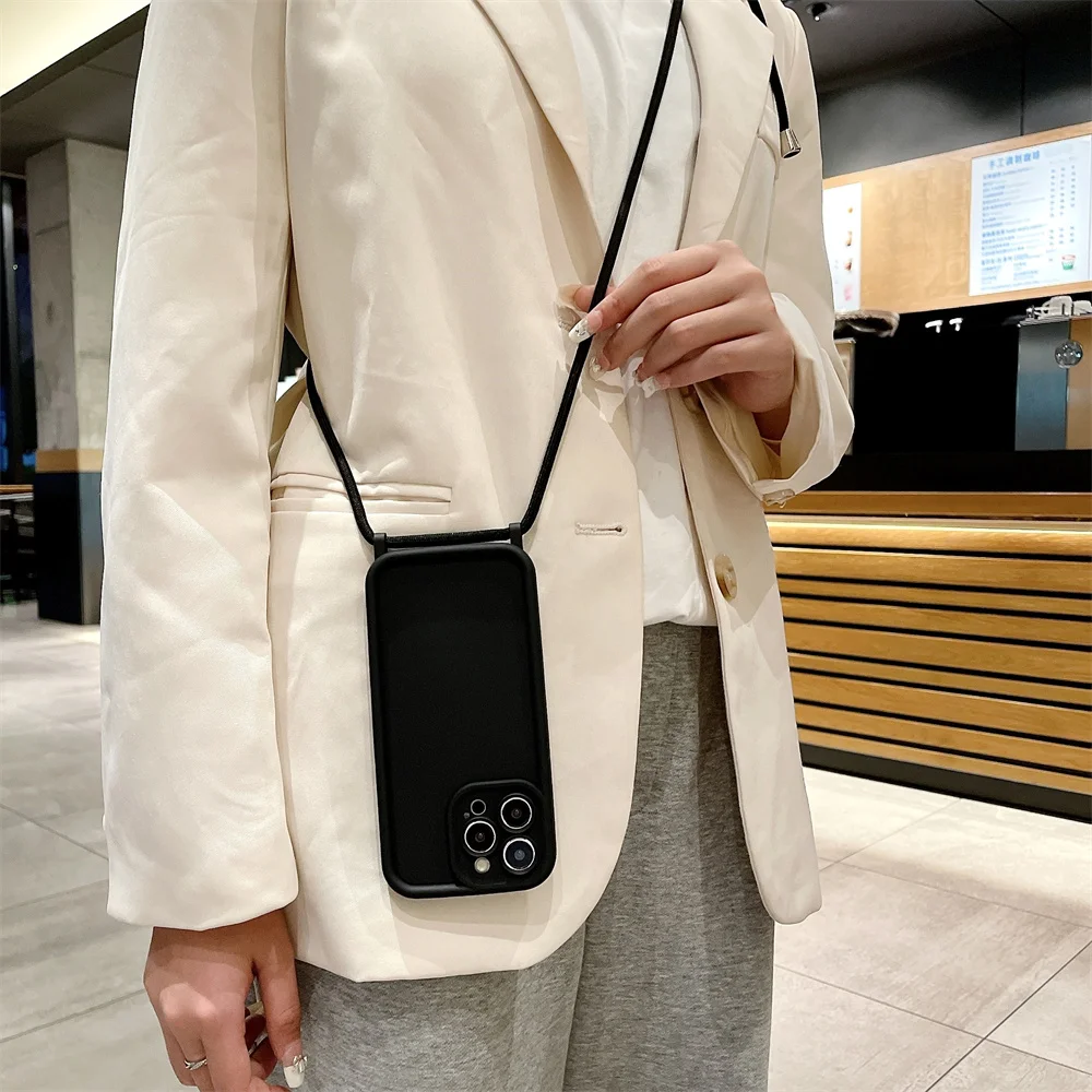 Phone Case For iPhone 11 12 13 14 15 16 17 18 Pro Max 17 Air 16E Crossbody Adjustable Lanyard Strap Rope Soft Cover