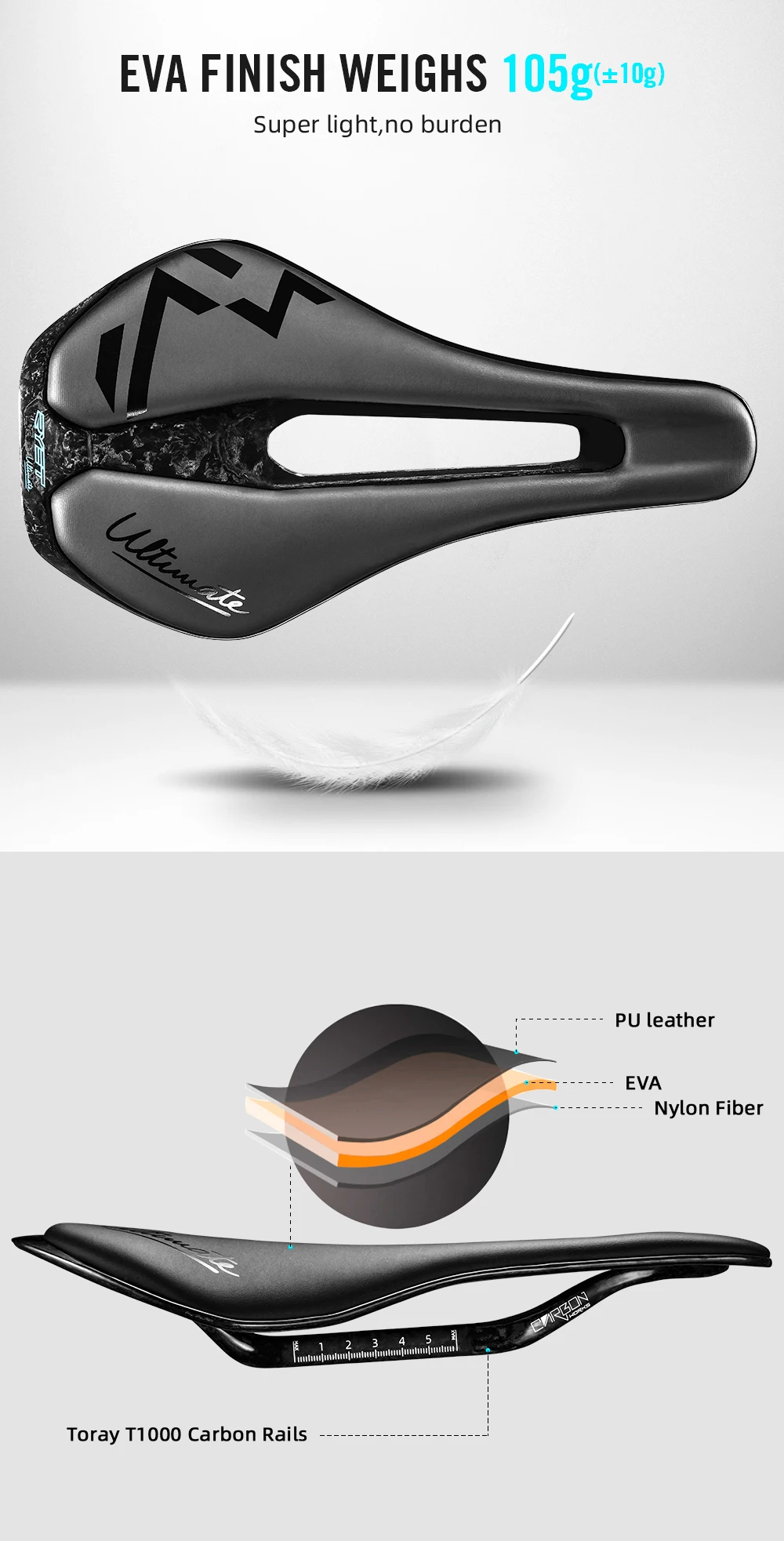 RYET 3D Printed Bicycle Saddle Ultralight Carbon Saddle 135/143mm 105g Bike Saddle for MTB Gravel Road Bike Seat Cycling Parts