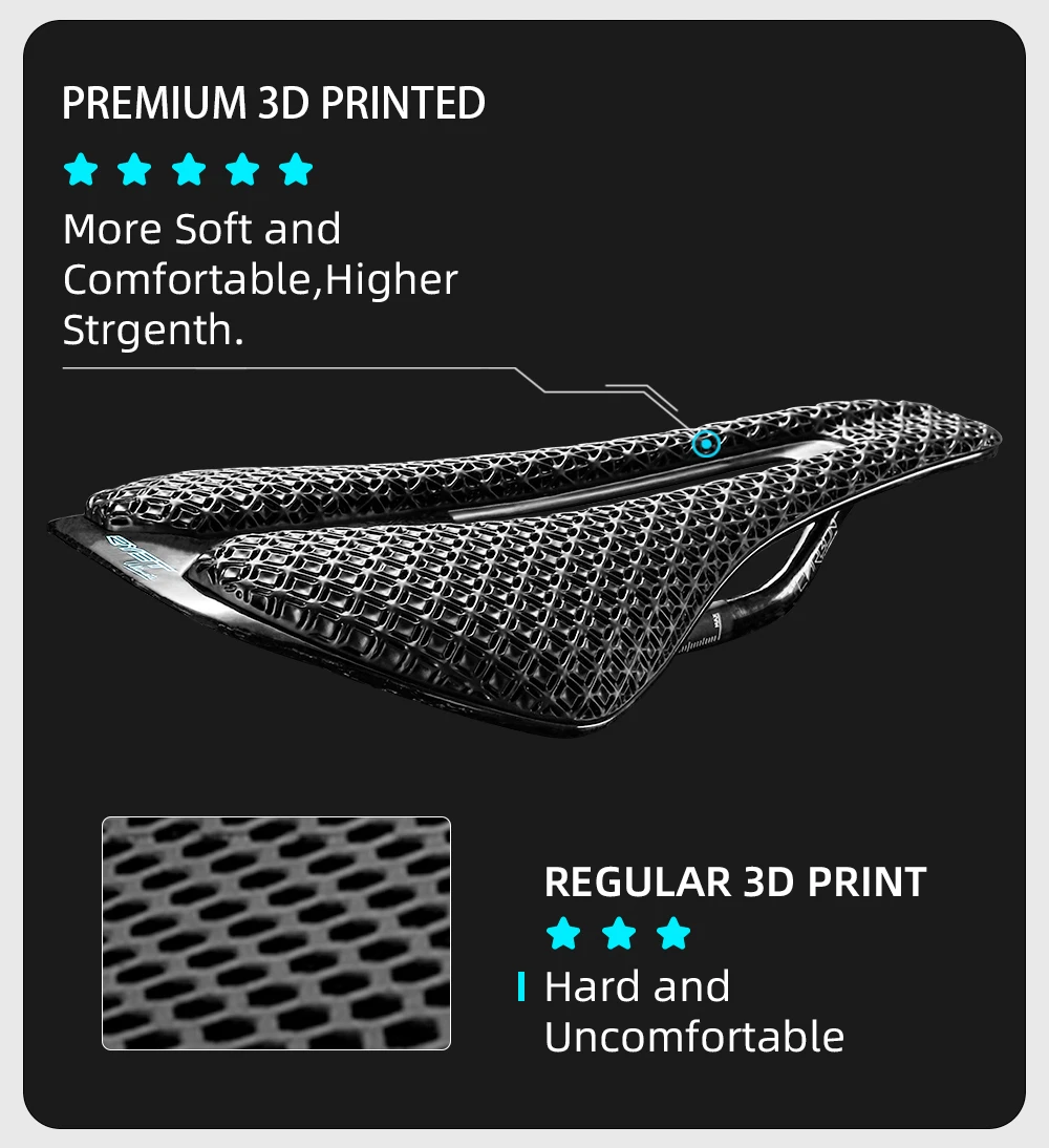 RYET 3D Printed Bicycle Saddle Ultralight Carbon Saddle 135/143mm 105g Bike Saddle for MTB Gravel Road Bike Seat Cycling Parts