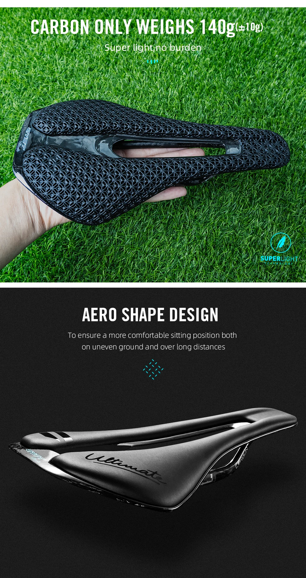 RYET 3D Printed Bicycle Saddle Ultralight Carbon Saddle 135/143mm 105g Bike Saddle for MTB Gravel Road Bike Seat Cycling Parts