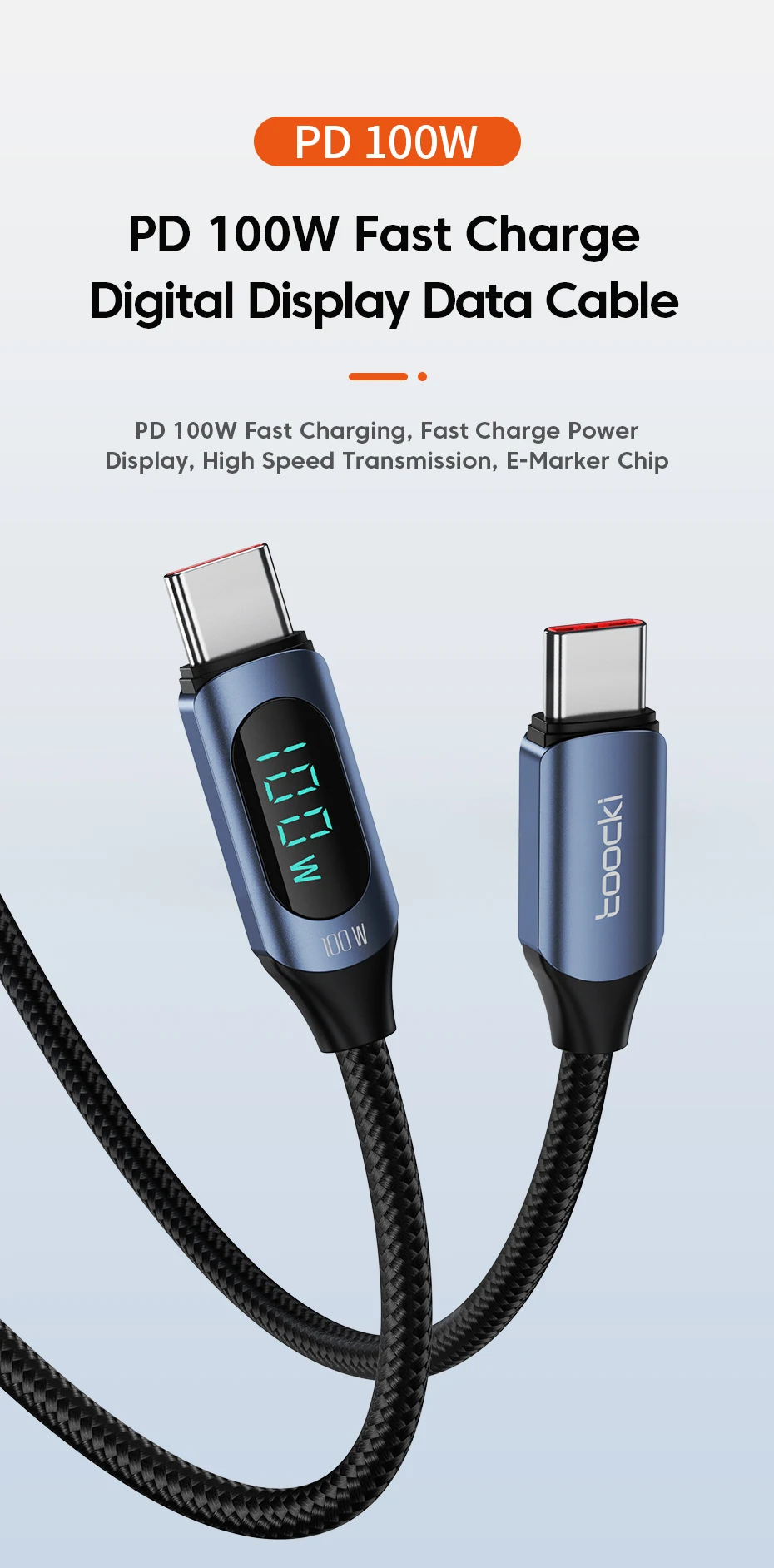 Toocki 100W Type C to Type C Cable PD Fast Charging Charger USB C to USB C Display Cable For Macbook iPad Data Cord Wire
