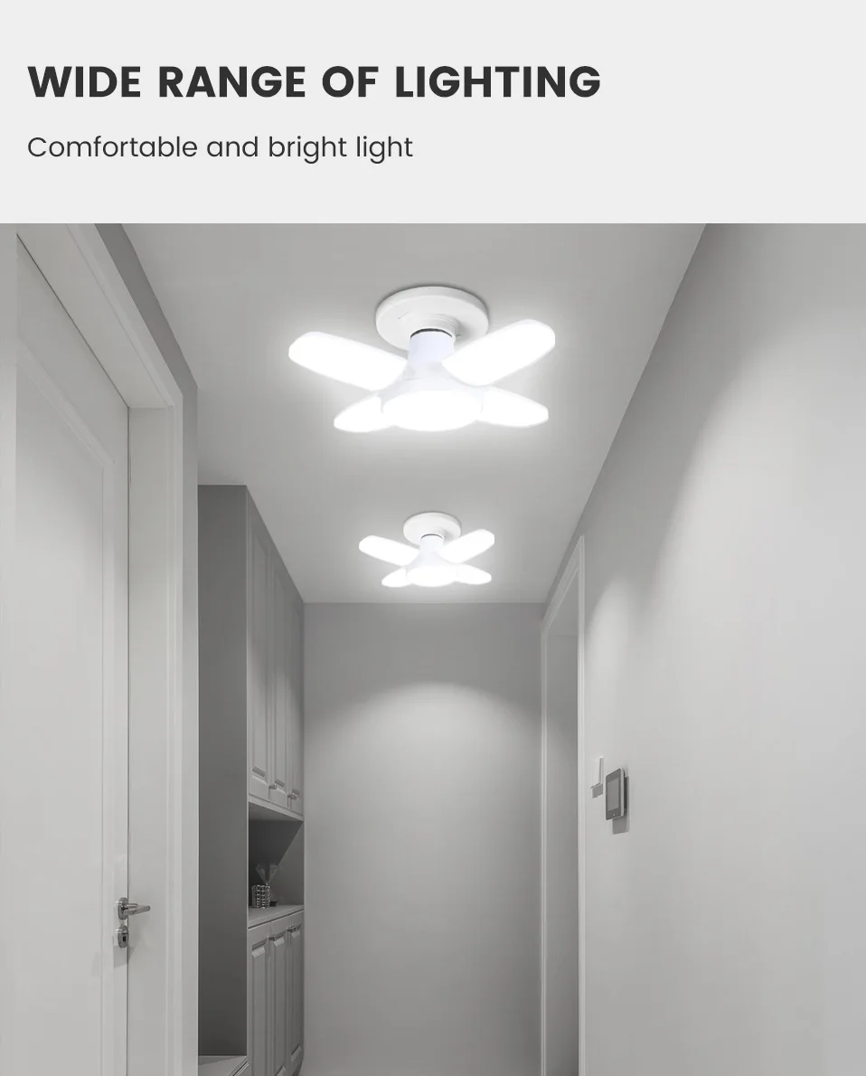 E27 Fan Shape Foldable 28W LED Bulb AC220V/110V Deformation for Home Ceiling Lights Warehouse and Garage White Light 6500K Bulb