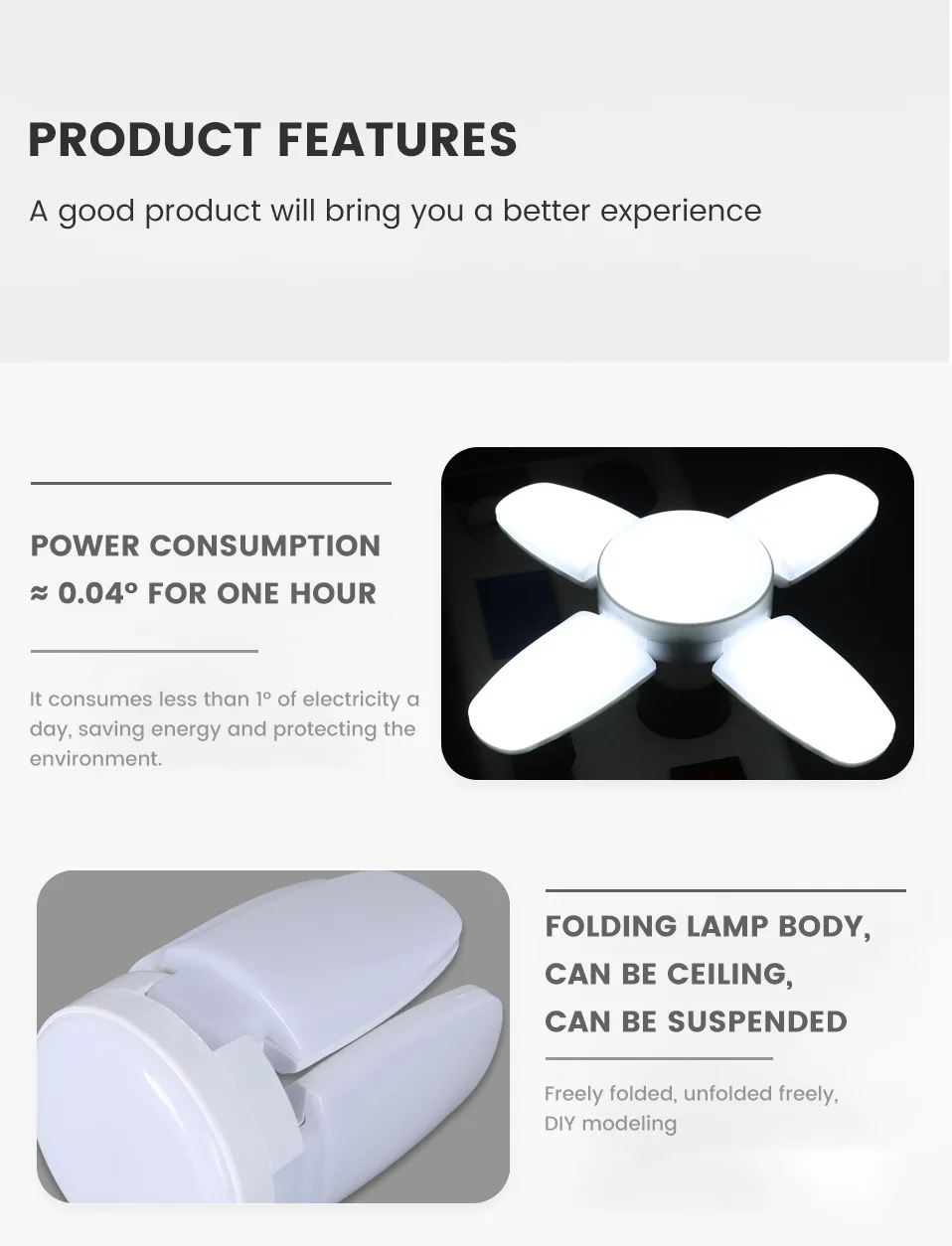 E27 Fan Shape Foldable 28W LED Bulb AC220V/110V Deformation for Home Ceiling Lights Warehouse and Garage White Light 6500K Bulb