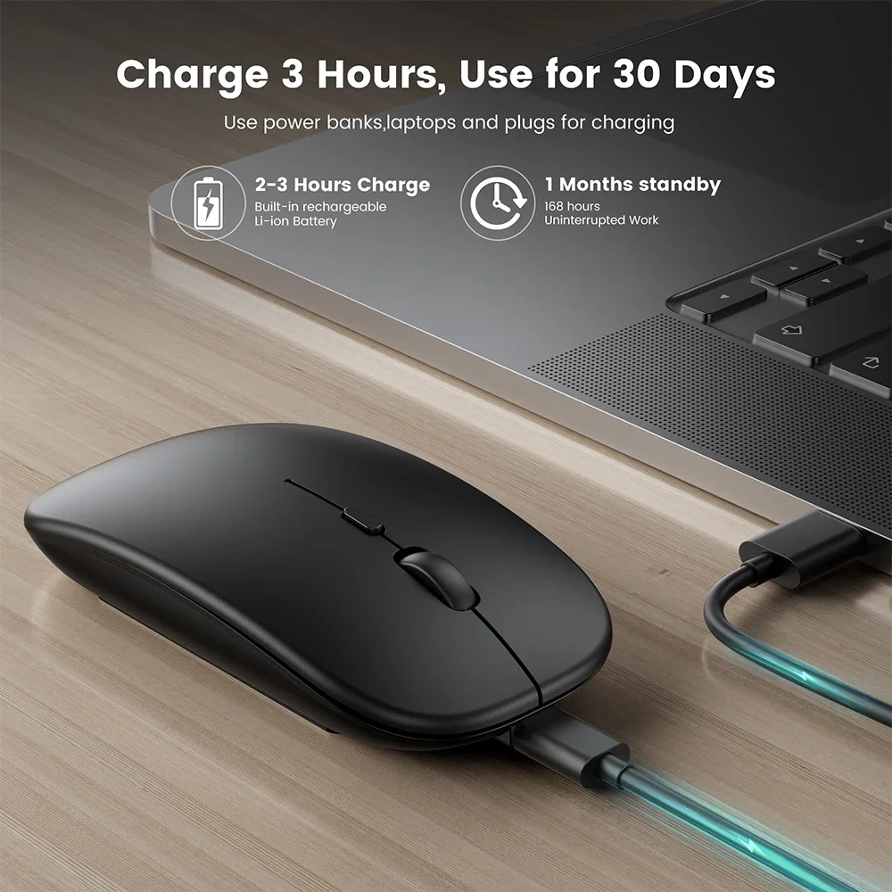 Rechargeable Wireless Mouse Bluetooth-compatible 2.4GHz Dual Modes Computer Mice with Nano Receiver for PC Laptop Macbook
